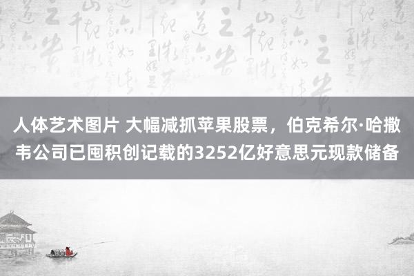 人体艺术图片 大幅减抓苹果股票，伯克希尔·哈撒韦公司已囤积创记载的3252亿好意思元现款储备