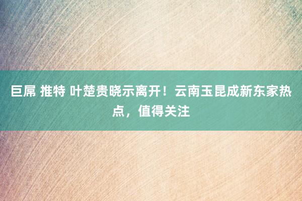 巨屌 推特 叶楚贵晓示离开！云南玉昆成新东家热点，值得关注