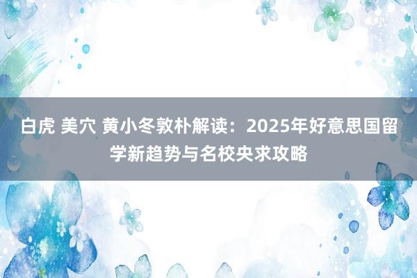 白虎 美穴 黄小冬敦朴解读：2025年好意思国留学新趋势与名校央求攻略