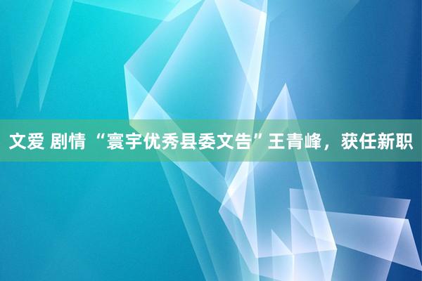 文爱 剧情 “寰宇优秀县委文告”王青峰，获任新职