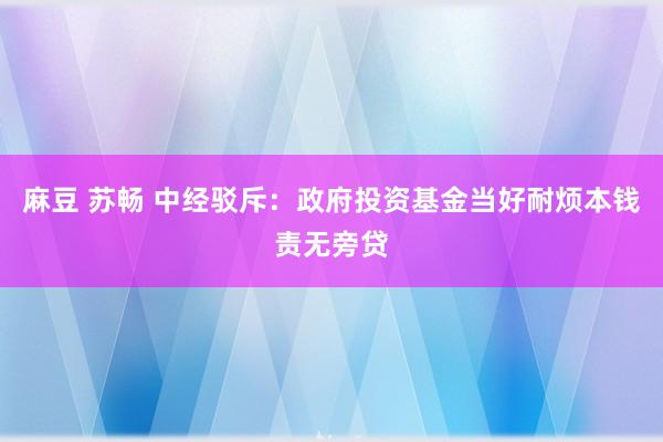 麻豆 苏畅 中经驳斥：政府投资基金当好耐烦本钱责无旁贷