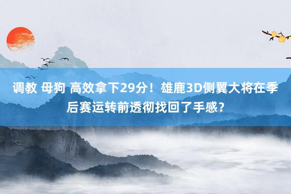 调教 母狗 高效拿下29分！雄鹿3D侧翼大将在季后赛运转前透彻找回了手感？