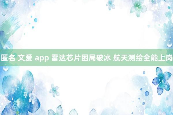 匿名 文爱 app 雷达芯片困局破冰 航天测绘全能上岗