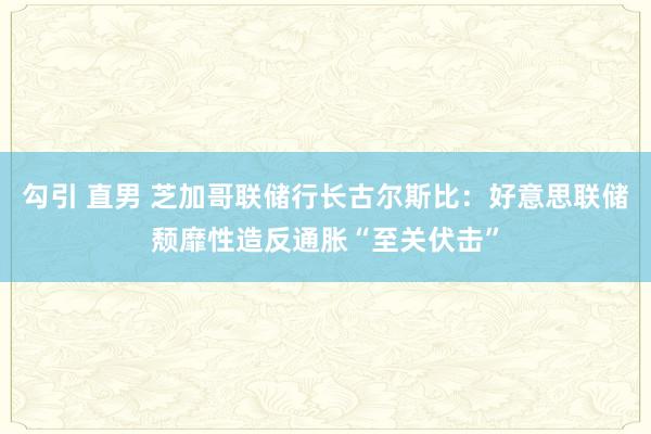 勾引 直男 芝加哥联储行长古尔斯比：好意思联储颓靡性造反通胀“至关伏击”