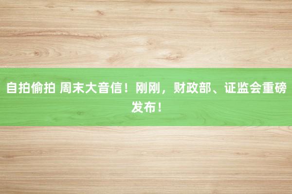 自拍偷拍 周末大音信！刚刚，财政部、证监会重磅发布！